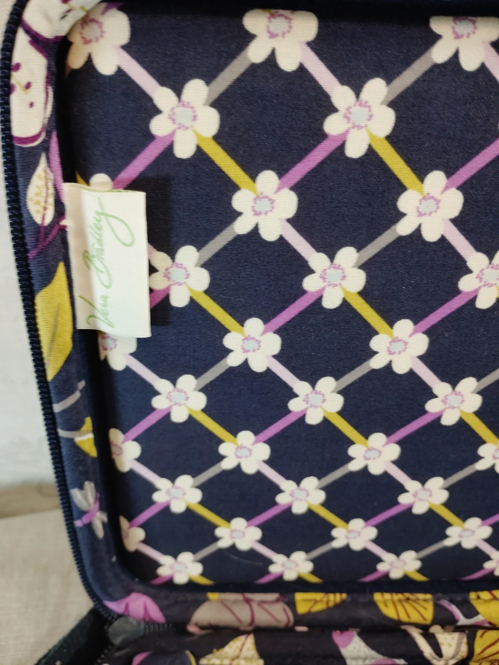 Vera Bradley Quilted Hardshell Laptop Crossbody in Navy, Purple & Yellow Floral